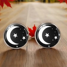 Stud Earrings Stainless Steel Crescent Moon Stars