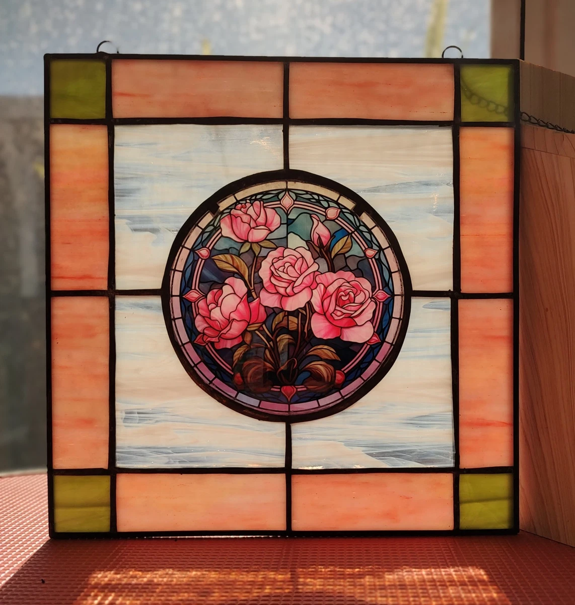 Pink Stained Glass Indiana Antique Stained Glass Windows for sale
