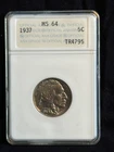 1937 5c Buffalo Nickel MS64 ANA PNG ANACS Soapbox Genie Lamp Holder