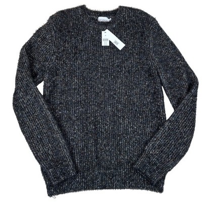 Topman Mens Fuzzy Eyelash Knit Crewneck Sweater Charcoal Marl 81H03VBLK Size M