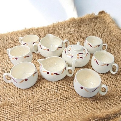 W.S. George Cavitt-Shaw Neptune Ribbons & Dots Cream Sugar Cups Set MCM 10-Pc