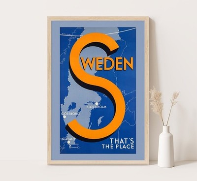 Sweden Travel Poster: Vintage Map Wall Art