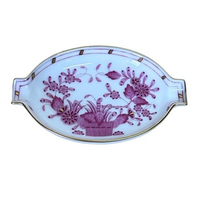 Herend Hungary Indian Basket Raspberry Miniature Small Oval Ashtray Pin Tray Dis