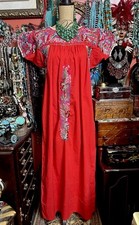 Beautiful Red Mexican Oaxaca Multi Color Embroidery White Crochet M/L