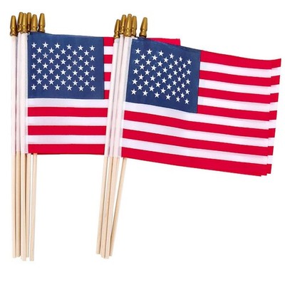 12 Pcs 8x12 Inch American Flags on Stick, Small USA Wood Stick Flags with Kid...
