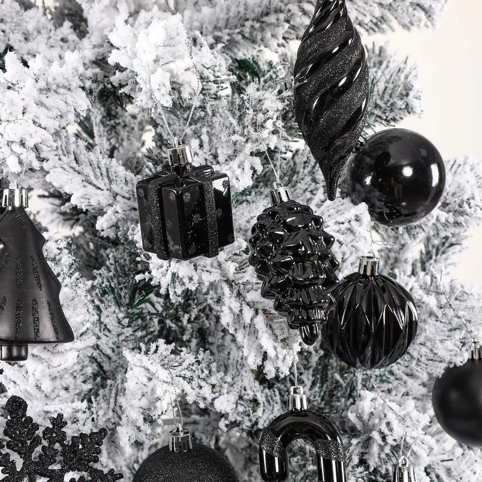 Juego de adornos para árbol de Navidad 76ct negro irrompible bolas de Navidad decoración Foto 4 de 4