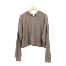 Alo Yoga Womens Muse Hoodie Olive Tree Heather Ribbed Cropped Sweatshirt L