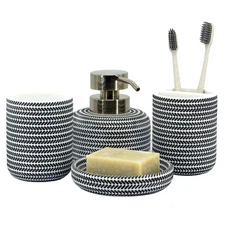 Black and White Bathroom Accessories Set, 4 Pieces - Toothbrush Holder, Soap ...