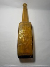 Vintage Empoli Italy Amber Glass Genie Bottle Decanter 17" Cherry Motif MCM