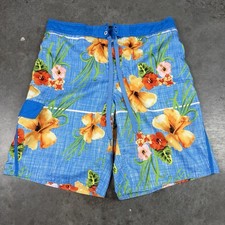 Ocean Pacific Swim Trunks Mens Large Blue Mesh Floral Baggy Y2K Preowned