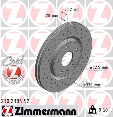 2X Zimmermann Bremsscheibe 230.2384.52 FüR Chrysler Dodge Fiat Lancia VW-image