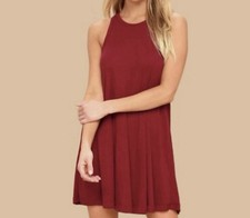 Free People Beach LA Nite Wine Red Sleeveless Mini Dress Swing Women Size Medium