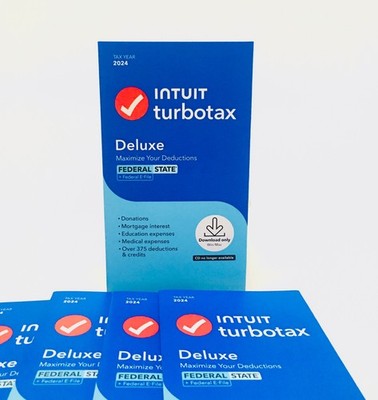 NEW TurboTax Deluxe 2024 Federal & State 5 Fed E-Files For Win & Mac SEALED USA