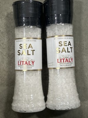 Set Of 2 White Sea Salt With Grinder By Litaly 14.1 Oz Each Course 2 Pack