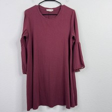 Johnny Was Calme Dress Womens M Burgundy Bamboo Bell Sleeve Boho Minimalist