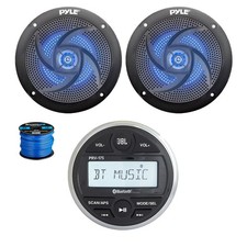 JBL Marine Gauge BT Stereo Receiver, 2x 6.5" 240W LED Speakers Black w/ Wire