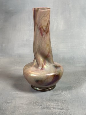 6.25  antique Kralik Austrian pink marbled iridescent glass vase