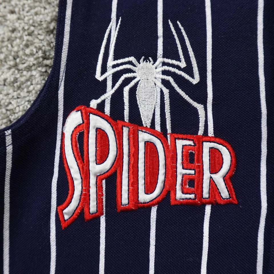 VTG Spiderman Shirt Boys 7 Blue Striped Baseball Jersey Vest Marvel Movie Y2K - Image 4 of 4