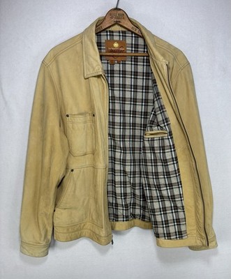 Vtg Territory Ahead Leather Rancher Jacket Mens XL Blanket Lined Barn Coat Tan