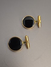 Vintage Round 1/20 14K GF  Black Onyx Quality Cuff Links 5/8"