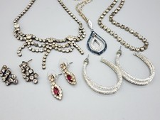 6 Piece Career Jewelry Lot Crystal Rhinestone Necklaces Pendant Dangle Earrings