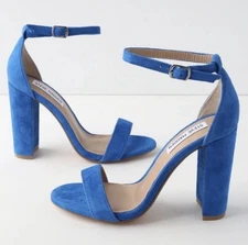 Steve Madden 4” 4 Inch Blue Suede Block Heels, Ankle Strap, Women’s Size 6 6M