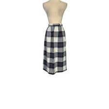 Vintage white gray plaid wool midi pleated skirt size small