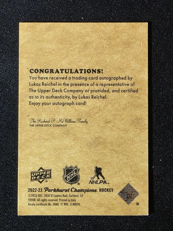 2022-23 Parkhurst Champions '51 Retros Auto #R-54 Lukas Reichel Blackhawks - Image 2 of 2