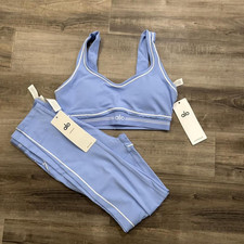 Blue Summer ALO Women's Sweatsuit Set Bra  Leggings Stretch Size Large