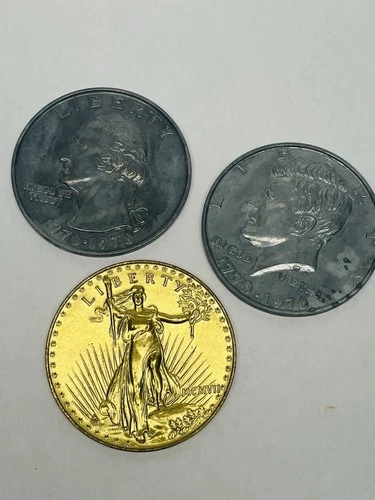 Coin Paperweights- Quarter, Half Dollar & Gold Liberty Eagle- 3" Diameter BIN 1
