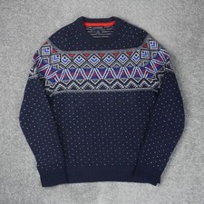 Lands End Fair Isle Nordic Lambswool Mens Medium Blue Long Sleeve Knit Sweater
