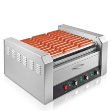 30 Hot Dog 11 Roller Commercial Grill Cooker Machine with Cover & Bun Warmer