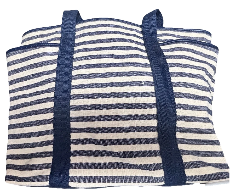 Bolso de Mano Tommy Hilfiger a Rayas Azul Marino Marfil Lona Bolsillos Grande Foto 2 de 4