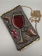 Mary Frances Wine Vino Glass Time Beaded Jeweled Crossbody Clutch HandBag Phone