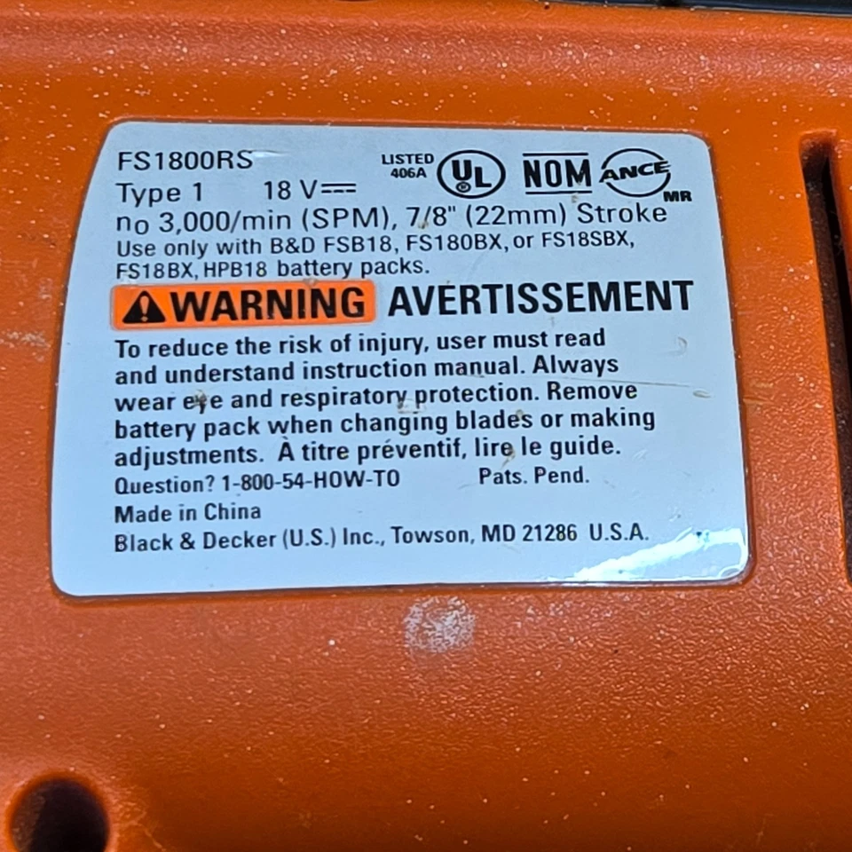 Black & Decker FS1800RS Fire Storm 18v Cordless Reciprocating Saw Bare Tool  - Image 3 of 4