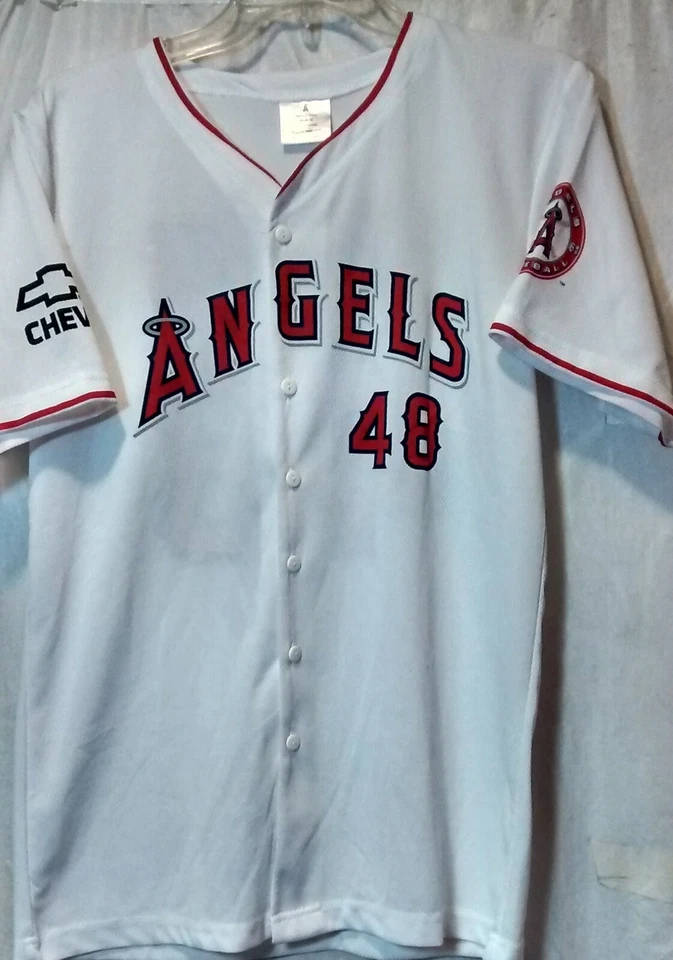 Camiseta deportiva de béisbol Angels Torri Hunter 48 abotonada MLB talla juvenil XL blanca SGA Foto 3 de 4