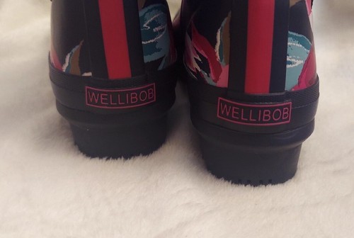 Joules Womens Wellibob Short Ankle Rubber Garden Navy w/Flowers Rainboots Size 5 - Picture 10 of 12