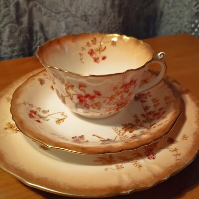 Antikes viktorianisches englisches Bone China Teeservice Tasse Untertasse Dessertteller. Handelsmarke