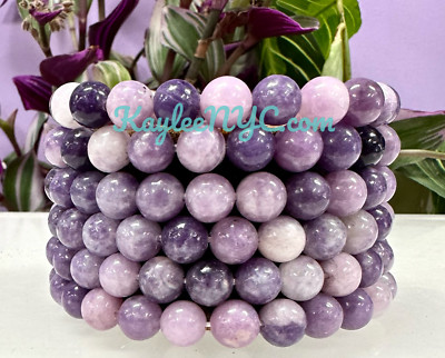 Wholesale Lot 6 Pcs Natural Lepidolite 8mm 7.5  Crystal Healing Stretch Bracelet