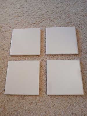 4 Vtg White Ceramic Tiles 4 3/8-inch Glossy Wall Tile by Florida Tile Co. New