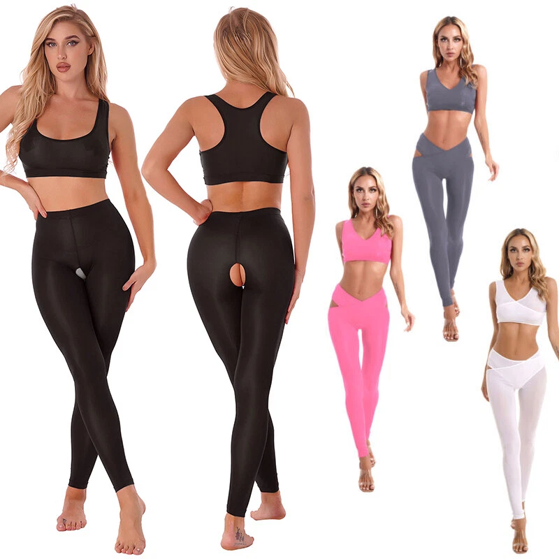 Womens Lingerie Set Yoga Sports Crop Tops with Open Crotch Skinny Pants  Leggings