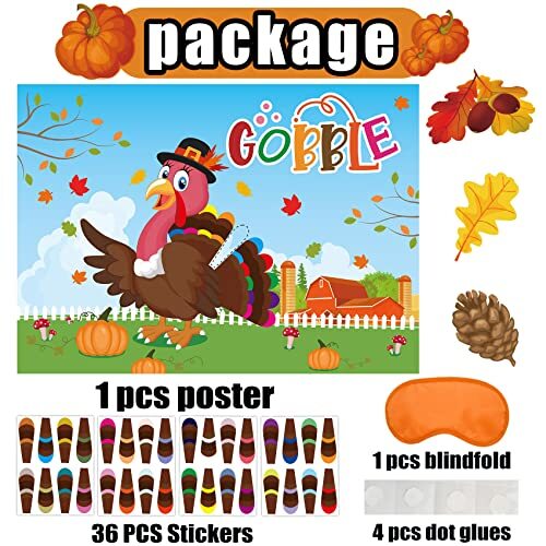 Thanksgiving Games for kids Pin the Tail on the Turkey Game 32 Tail ...