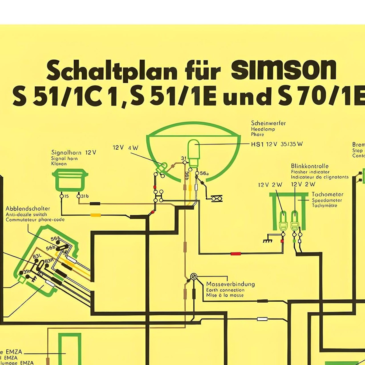 Simson Schaltplan, Farbposter fr S51 / 1 C1, S51 / 1 E, S70 / 1 E, Enduro  | eBay
