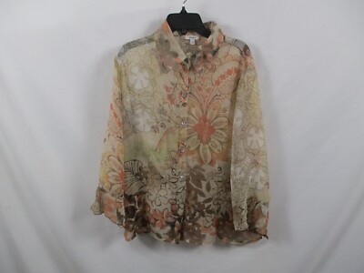 Nicola Womens Shirt Large Brown Floral Button Up Long Sleeve Collared Polyester