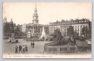London The Lions Trafalgar Square England Postcard