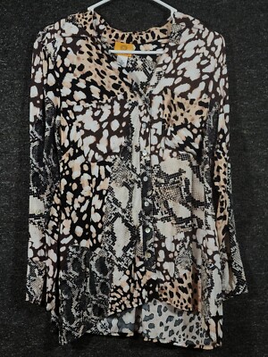 Ruby Rd. Womens Long Sleeve Button Up Blouse Size S Brown/Black