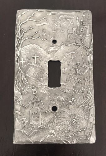ZINN SILBER SKELETT SCHÄDEL FRIEDHOF GRABSTEIN SCHWERT LICHTSCHALTER PLATTE ABDECKUNG