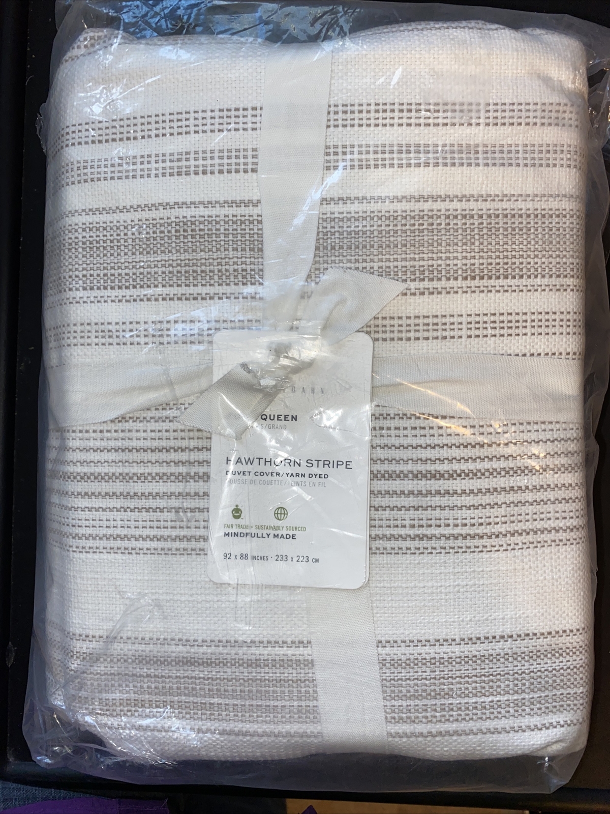 Pottery Barn Hawthorn Stripe Duvet Cover Taupe Beige Queen NWT eBay
