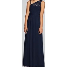 David's Bridal Formal Dress Women 10 Bridesmaid One Shoulder Lace Bodice Blue