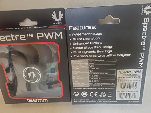 BitFenix Spectre PWM 12v 120 X120x25mm Case Fan , Black BFF-SCF-P12025KK-RP - Picture 3 of 4
